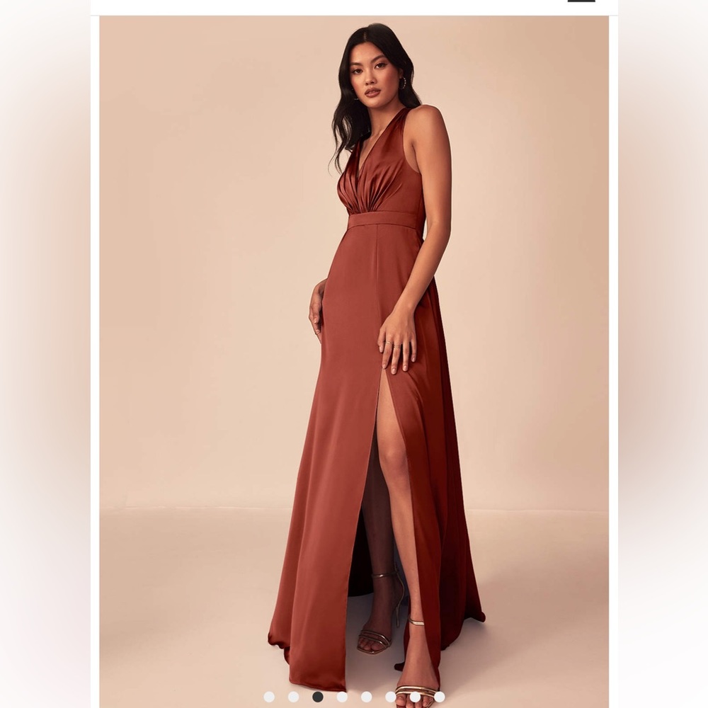 Azazie Cove Stretch Satin Dress (Outlet) - Terracotta